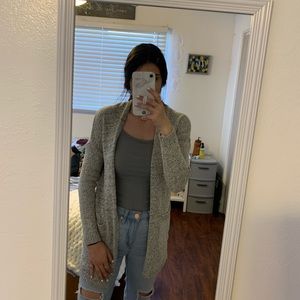 gray cardigan